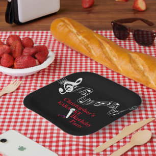 Karaoke Party Musical Scale Microphone Red Paper Plate
