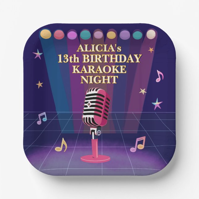 Karaoke party pop stars birthday teenager paper plate (Front)