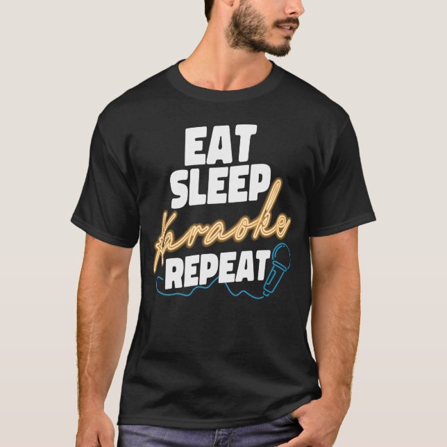 Karaoke Singer Eat Sleep Karaoke Repeat 80s Retro T-Shirt (Front)