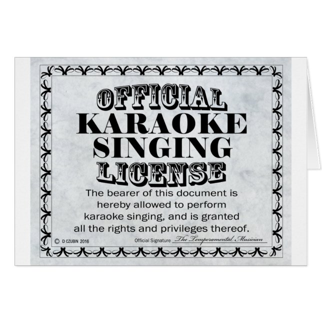 Karaoke Singing License (Front Horizontal)