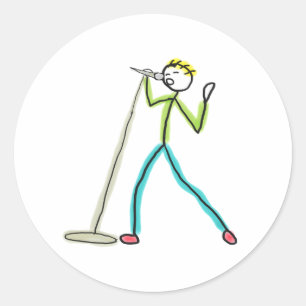 Karaoke Singing Stickman Classic Round Sticker