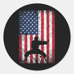 Karate American Flag 4th Of July Martial Arts For Classic Round Sticker
