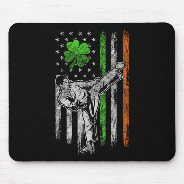 Karate American Irish Flag St Patricks Day Shamroc Mouse Pad (Front)