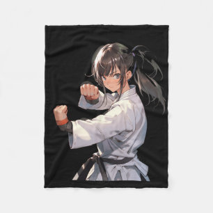 Karate Anime Girl Taekwondo Fighter Martial Arts  Fleece Blanket