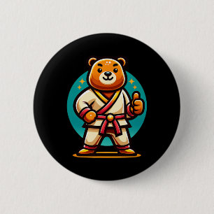 Karate Bear Perfect Pose Thumbs Up  2 Inch Round Button