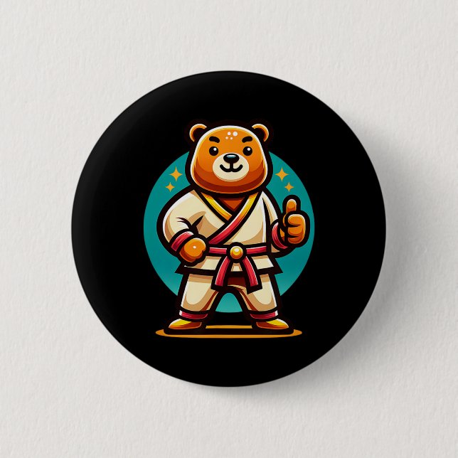 Karate Bear Perfect Pose Thumbs Up  2 Inch Round Button (Front)