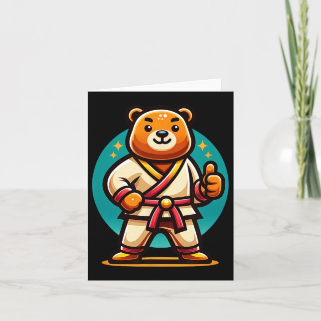 Karate Bear Perfect Pose Thumbs Up  Card (Front)