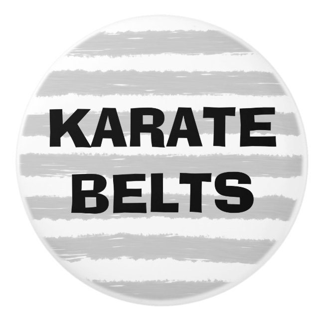 Karate Belts Grey White Watercolor Stripes Ceramic Knob (Front)