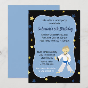 Karate Birthday Invitation Boy Blue Belt