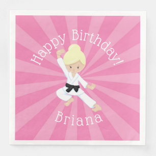 Karate Birthday Party Blonde Hair Girl Pink Napkin
