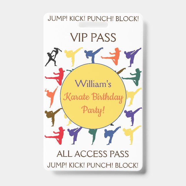 Karate Birthday Party VIP All Access Pass Badge (Front)