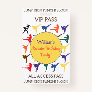 Karate Birthday Party VIP All Access Pass Badge