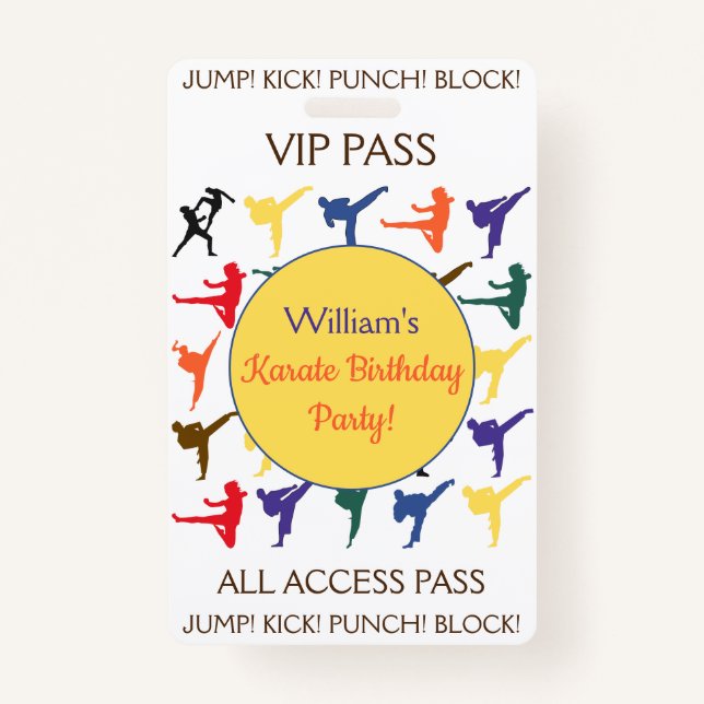 Karate Birthday Party VIP All Access Pass Badge (Front)