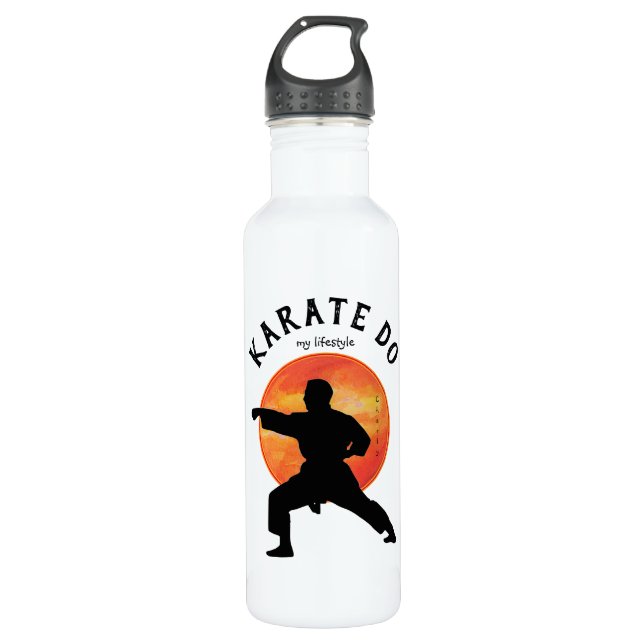 Karate Black figurine Name Modern Trendy Sporty  710 Ml Water Bottle (Front)