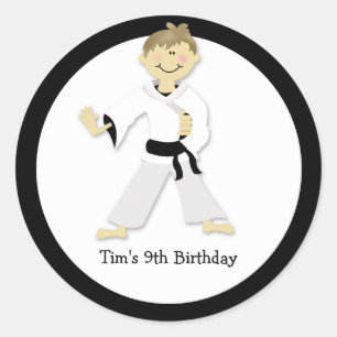 KARATE BOY Blackbelt Birthday Party Favour Sticker