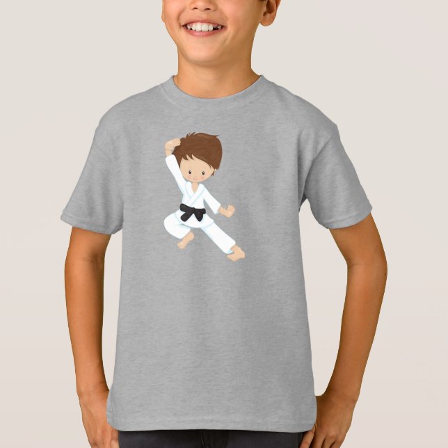 Karate Boy, Cute Boy, Black Belt, Brown Hair T-Shirt (Front)