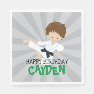 Karate boy green Martial Arts Birthday Napkin