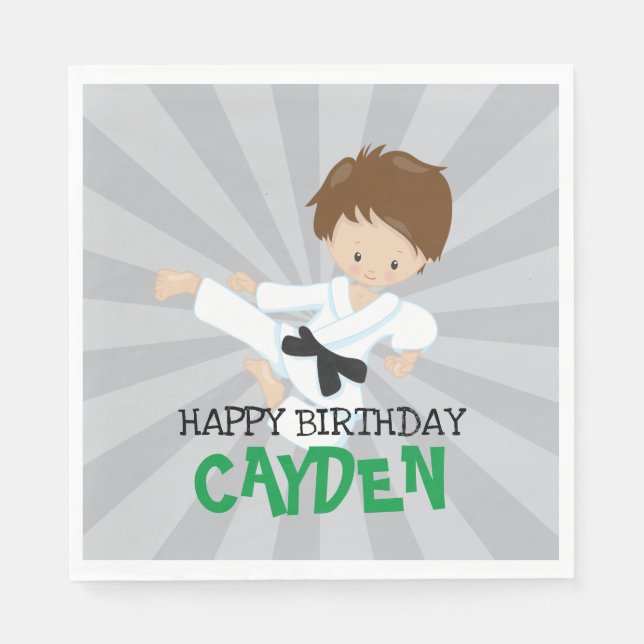 Karate boy green Martial Arts Birthday Napkin (Front)