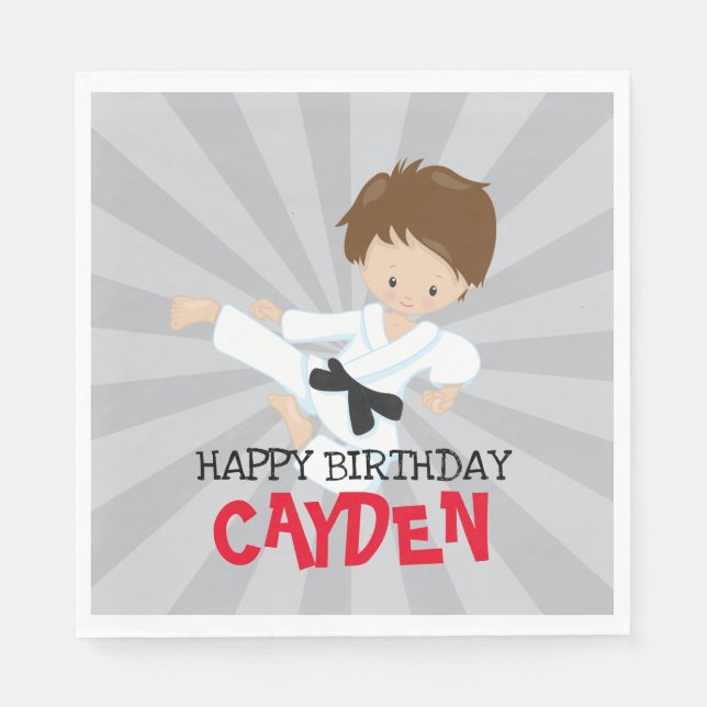 Karate boy red Martial Arts Birthday Napkin (Front)