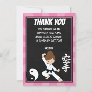 Karate Brown Hair Girl Party Thank You Card 
