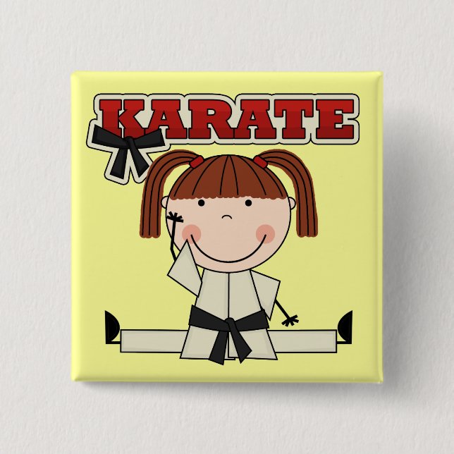 KARATE - Brunette Girl T-shirts and Gifts 2 Inch Square Button (Front)