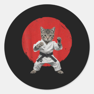 Karate Cat Black Belt Funny Martial Arts Judo Japa Classic Round Sticker