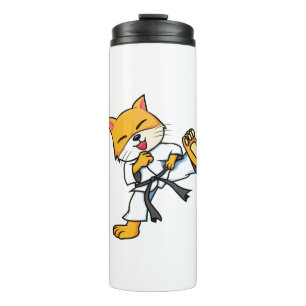 Karate Cat Cartoon Funny Thermal Tumbler
