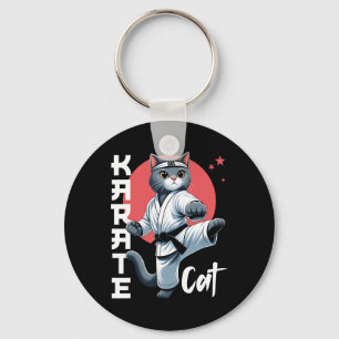 Karate Cat Gi Black Belt Martial Arts Kick Feline Keychain