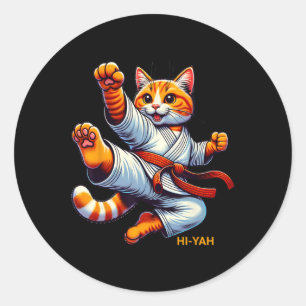 Karate Cat Hi-yah Martial Arts Lover Kids Girls Bo Classic Round Sticker