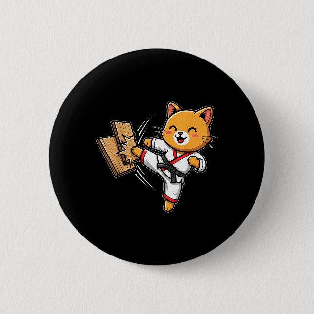 Karate Cat Taekwondo 2 Inch Round Button (Front)