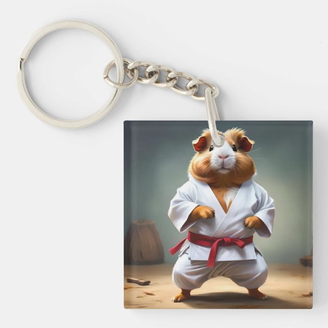 **"Karate Champion: The Fearless Guinea Pig"** Keychain (Front)
