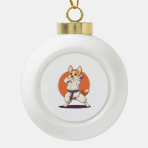 Karate Corgi � Martial Arts Dog Ceramic Ball Christmas Ornament