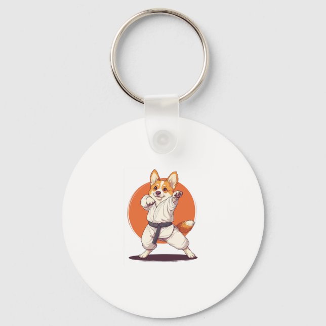 Karate Corgi � Martial Arts Dog Keychain (Front)