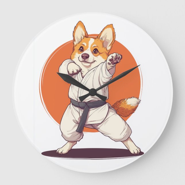 Karate Corgi � Martial Arts Dog Large Clock (Front)