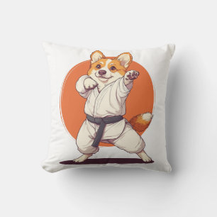Karate Corgi � Martial Arts Dog Throw Pillow
