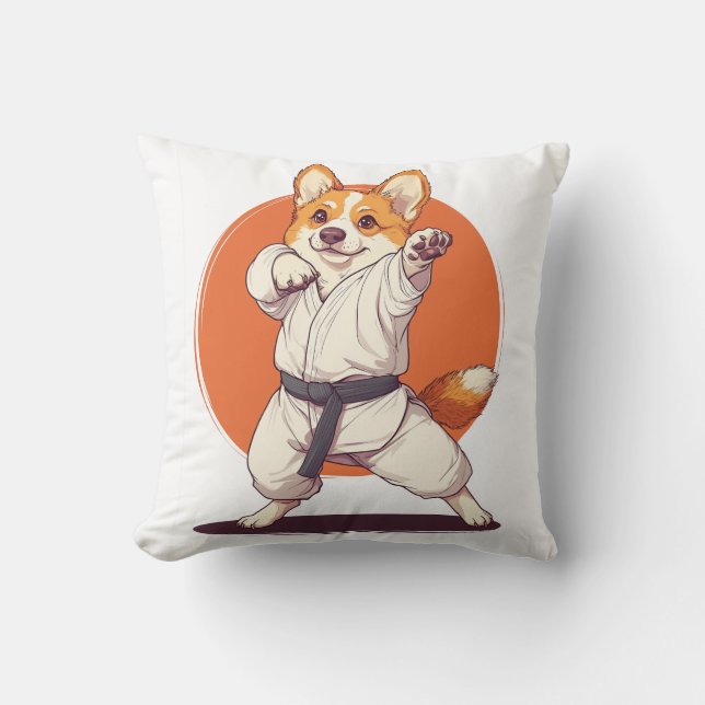 Karate Corgi � Martial Arts Dog Throw Pillow (Front)