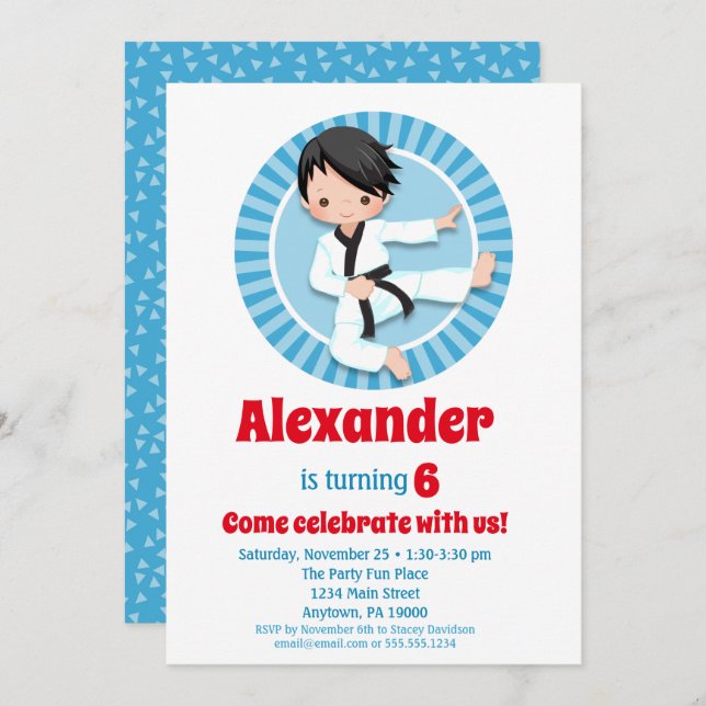 Karate de cheveux noirs Judo Boys Invitation d'ann (Devant / Derrière)