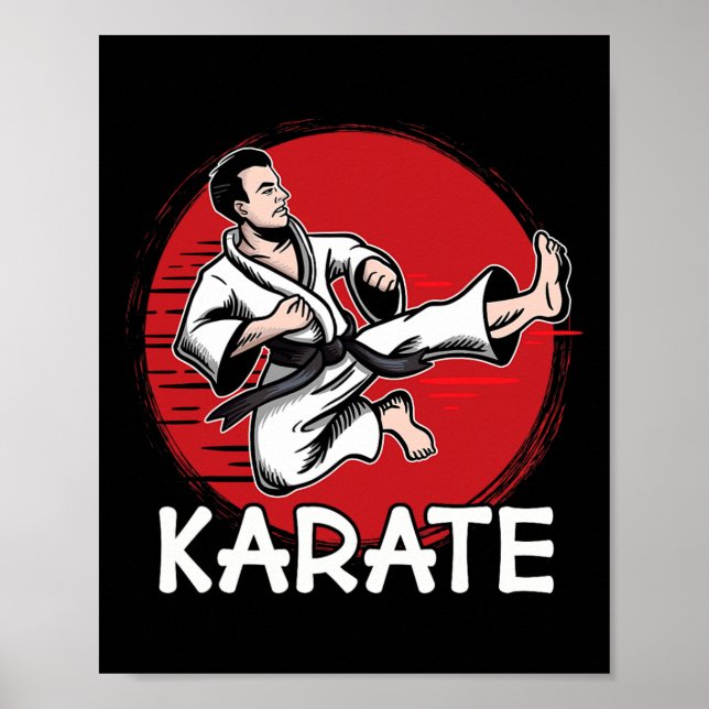 Karate Design Man Doing Jump Kick For Karateka  Poster (Front)