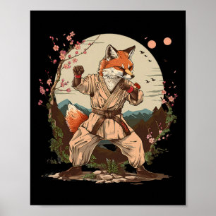 Karate Fox Motif Taekwondo Jiu-jitsu Mma Kickboxin Poster
