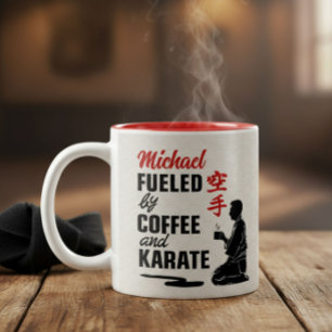 Karate - fueled by coffee and karate. Two-Tone coffee mug