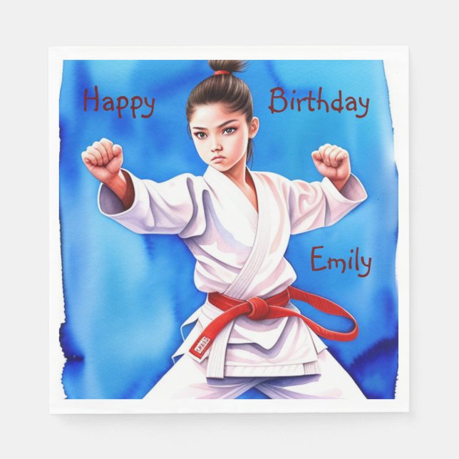 Karate Girl Birthday Napkin (Front)