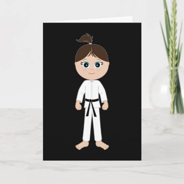 Karate Girl Congratulations Black Belt Card (Front)