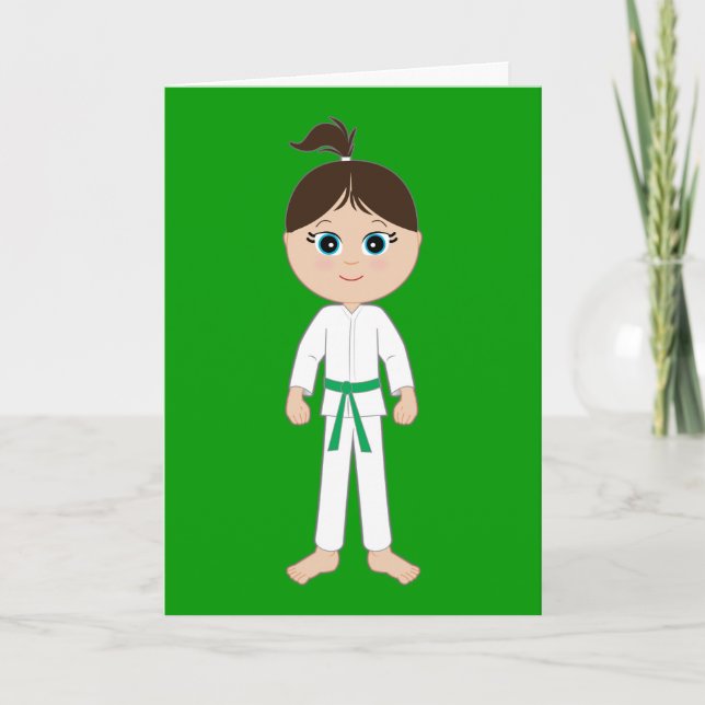 Karate Girl Congratulations Green Belt Card (Front)