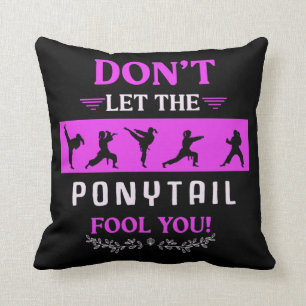 Karate Girl Funny Black Belt Taekwondo Fighting Throw Pillow