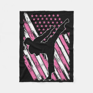 Karate Girl Usa Flag American Martial Arts  Fleece Blanket