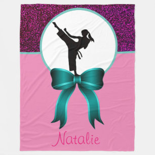 Karate Girls Glitter and Bow Fleece Blanket