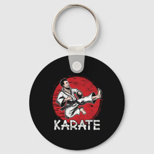 Karate Grunge Design Man Doing Jump Kick For Karat Keychain
