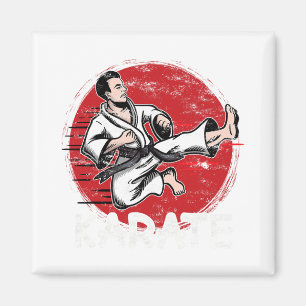 Karate Grunge Design Man Doing Jump Kick For Karat Magnet