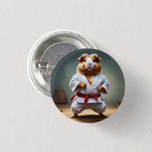 Karate Guinea Pig, 1 Inch Round Button