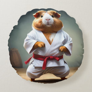 Karate Guinea Pig,  Round Pillow